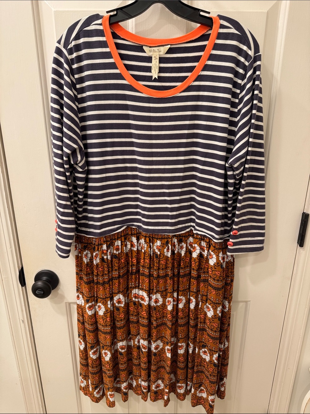 Matilda Jane Navy & Orange Striped Top with Floral Paisley Skirt